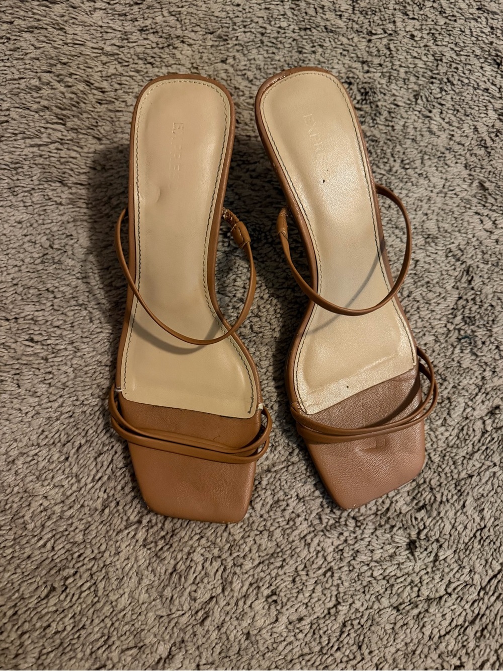 Express Tan Strappy Square-Toe Slide Heels